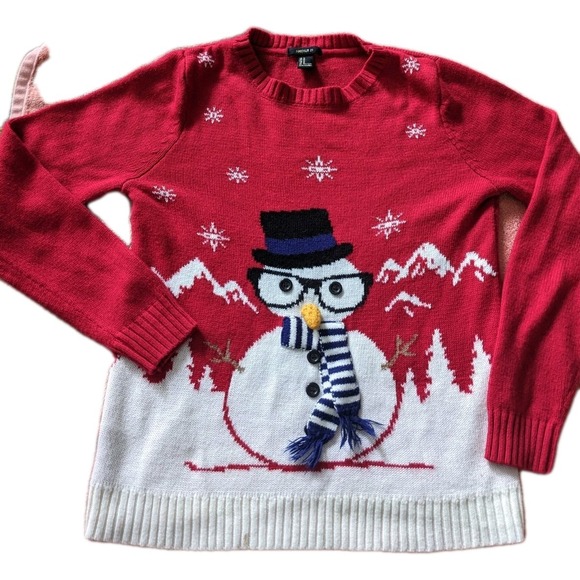 Christmas Snowman Red & White Ugly Sweater 18" Pit2Pit Free Shipping Size M Jrs - Picture 1 of 2